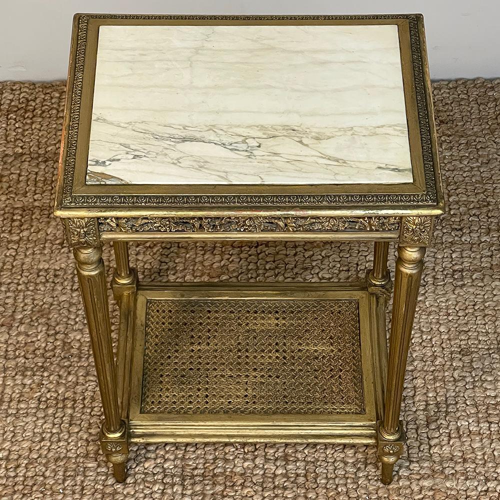 Late 19th Century 19th Century French Louis XVI Giltwood Marble Top Lamp Table ~ End Table For Sale
