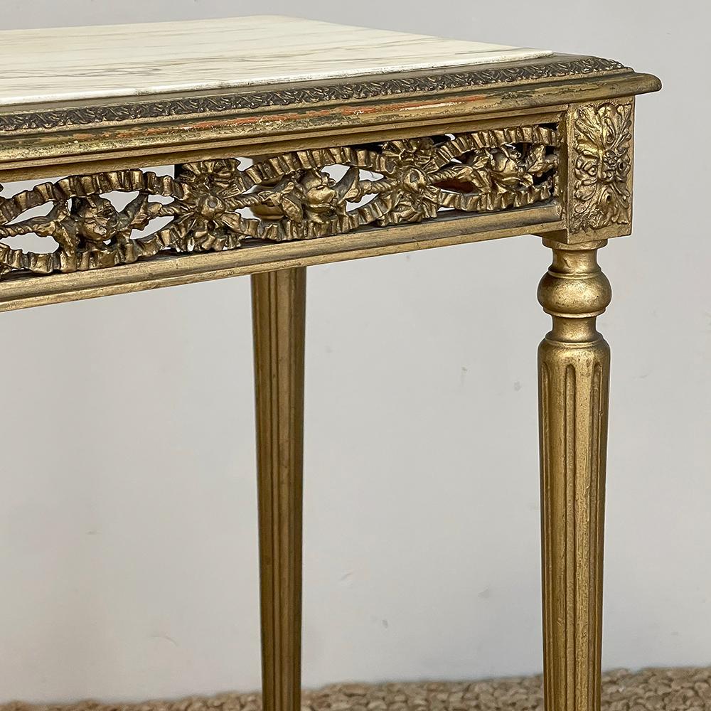 Lampe Louis XVI du 19ème siècle en bois doré avec plateau en marbre ~ Table d'appoint en vente 1