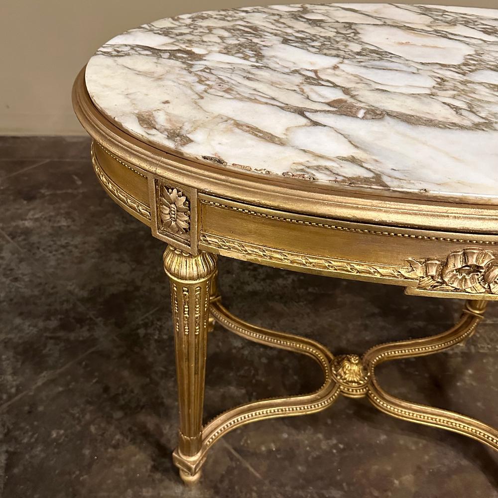 19. Jahrhundert Französisch Louis XVI Giltwood Marmorplatte Oval End Tabelle im Angebot 4