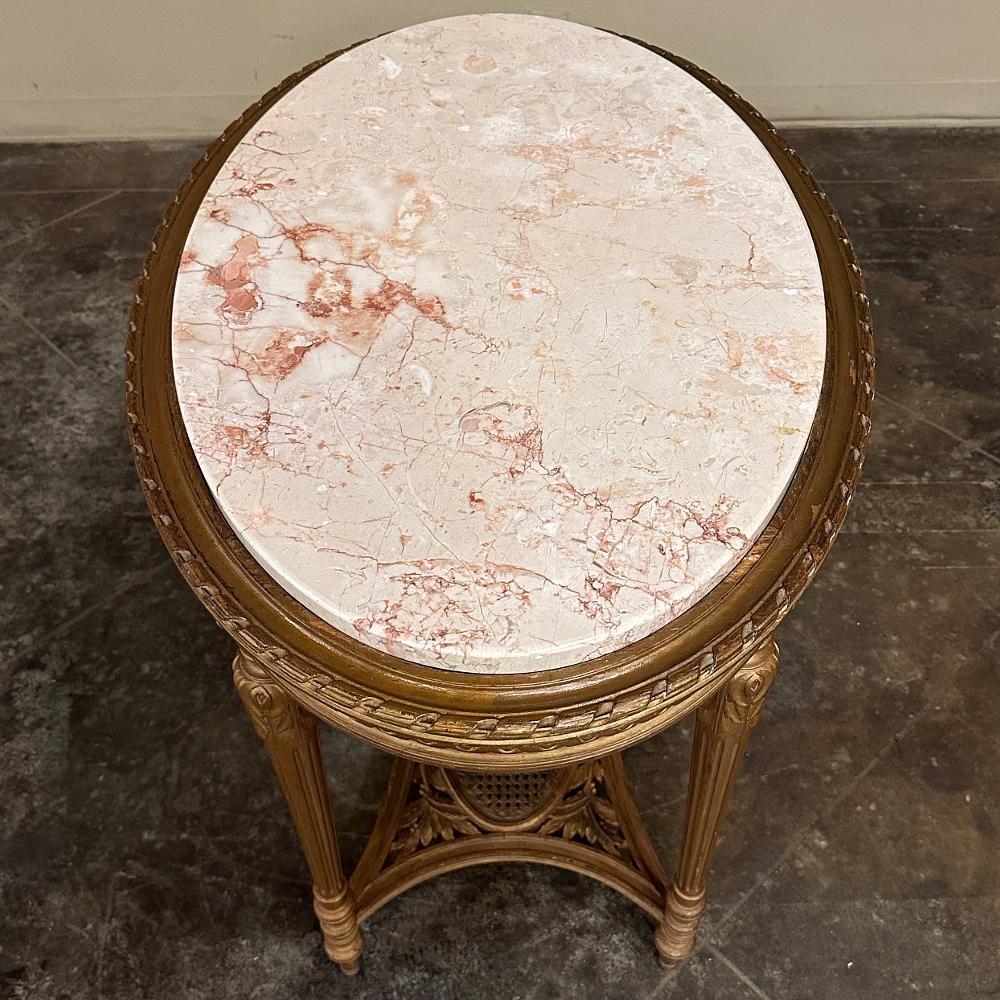 19th Century French Louis XVI Giltwood Marble Top Oval End Table For Sale 5