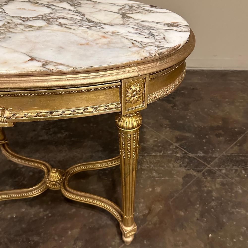 19. Jahrhundert Französisch Louis XVI Giltwood Marmorplatte Oval End Tabelle im Angebot 5