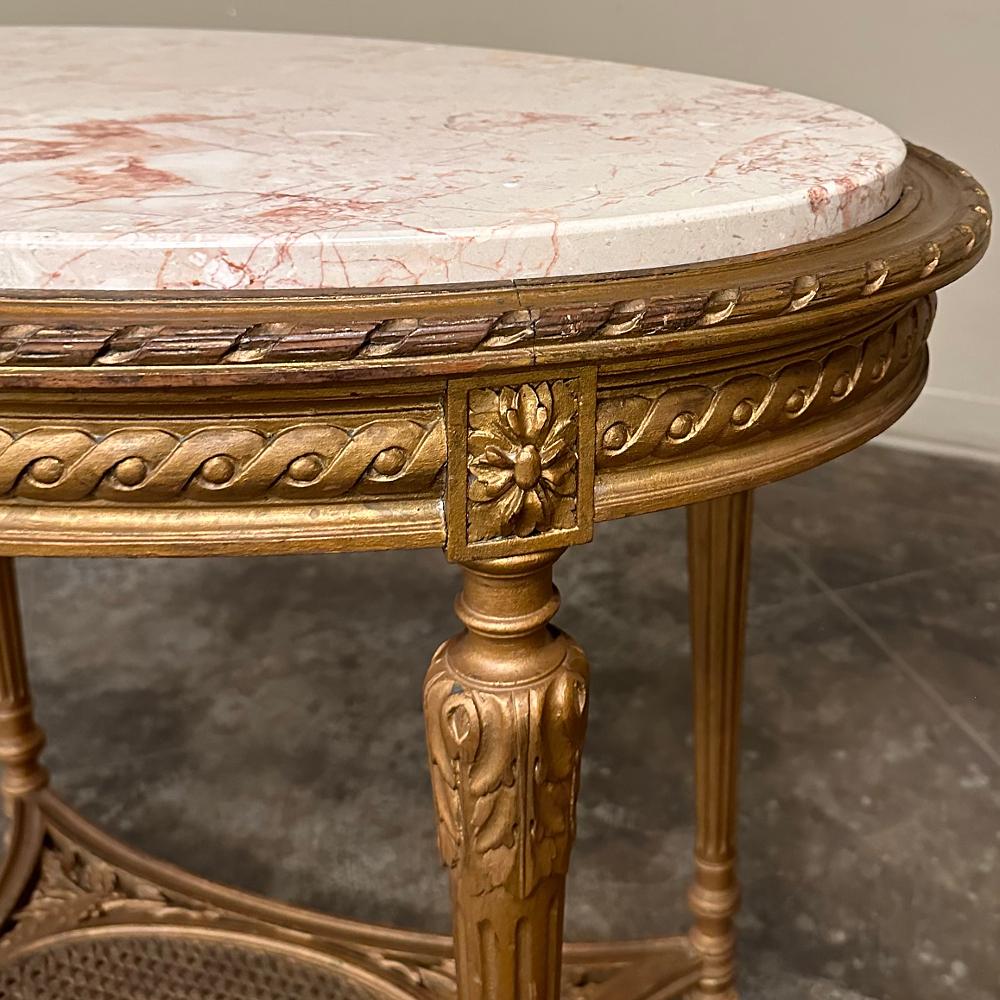 19th Century French Louis XVI Giltwood Marble Top Oval End Table For Sale 6