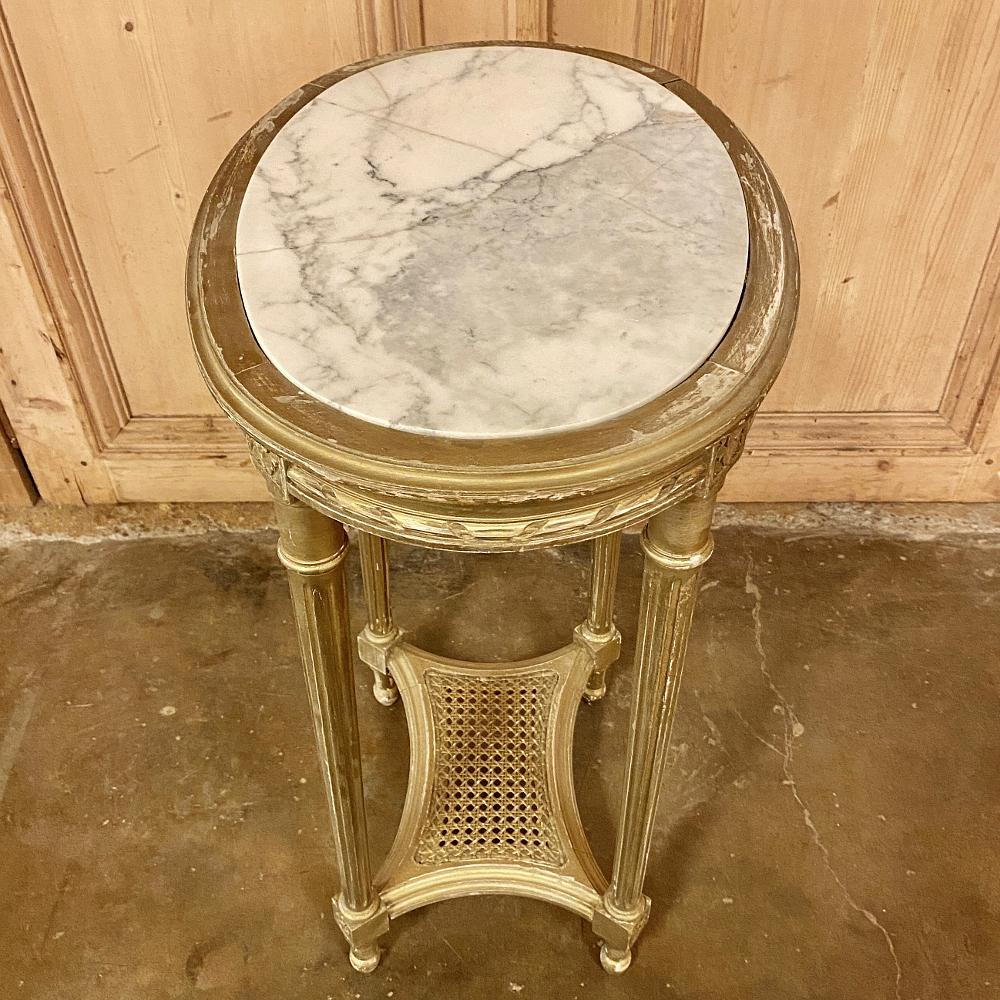19th Century French Louis XVI Giltwood Marble-Top Oval End Table 9