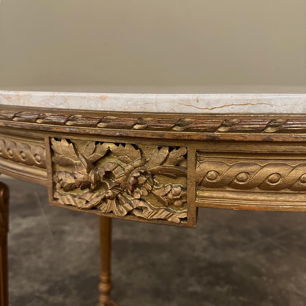 19th Century French Louis XVI Giltwood Marble Top Oval End Table For Sale 8