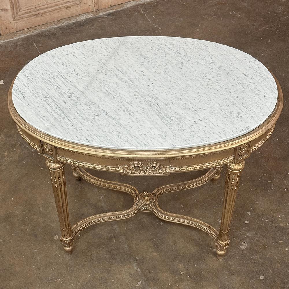 19th Century French Louis XVI Giltwood Marble Top Oval End Table in vendita 5