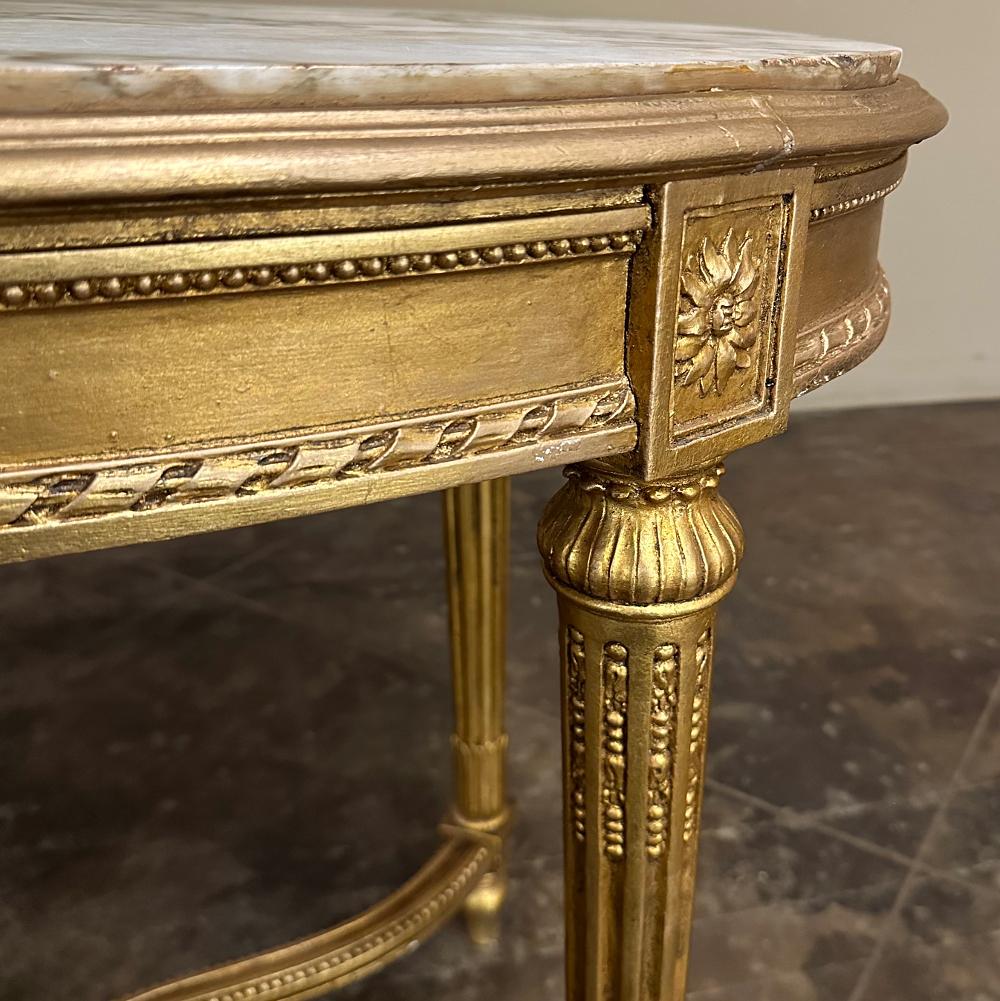 19th Century French Louis XVI Giltwood Marble Top Oval End Table For Sale 9