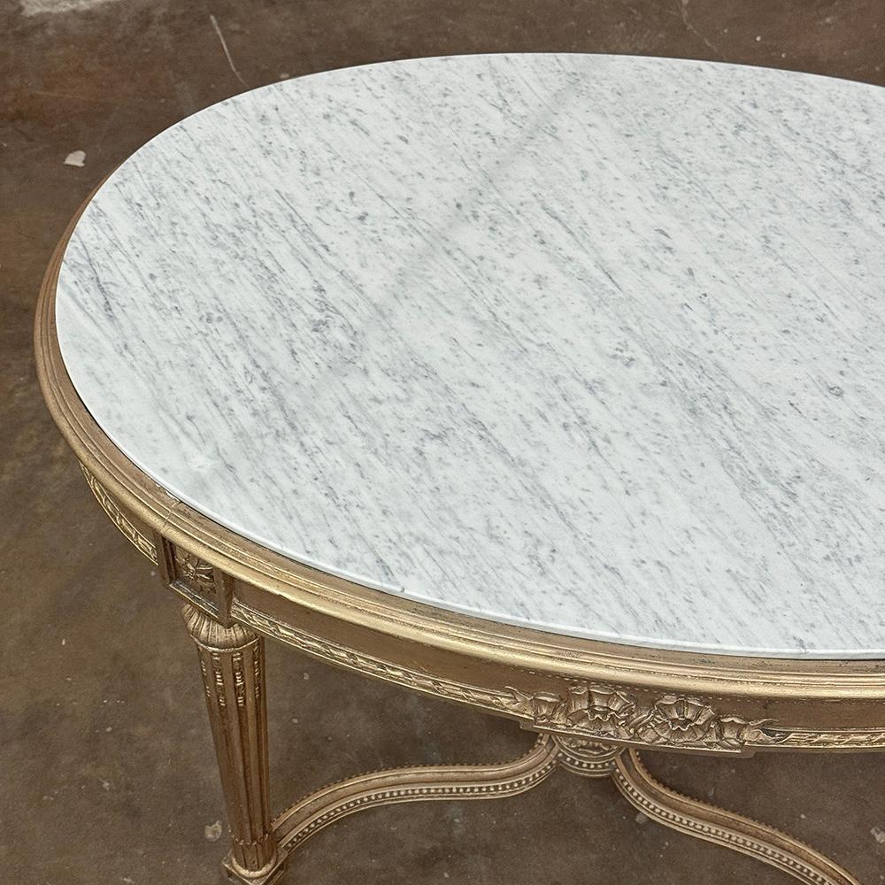 19th Century French Louis XVI Giltwood Marble Top Oval End Table in vendita 6