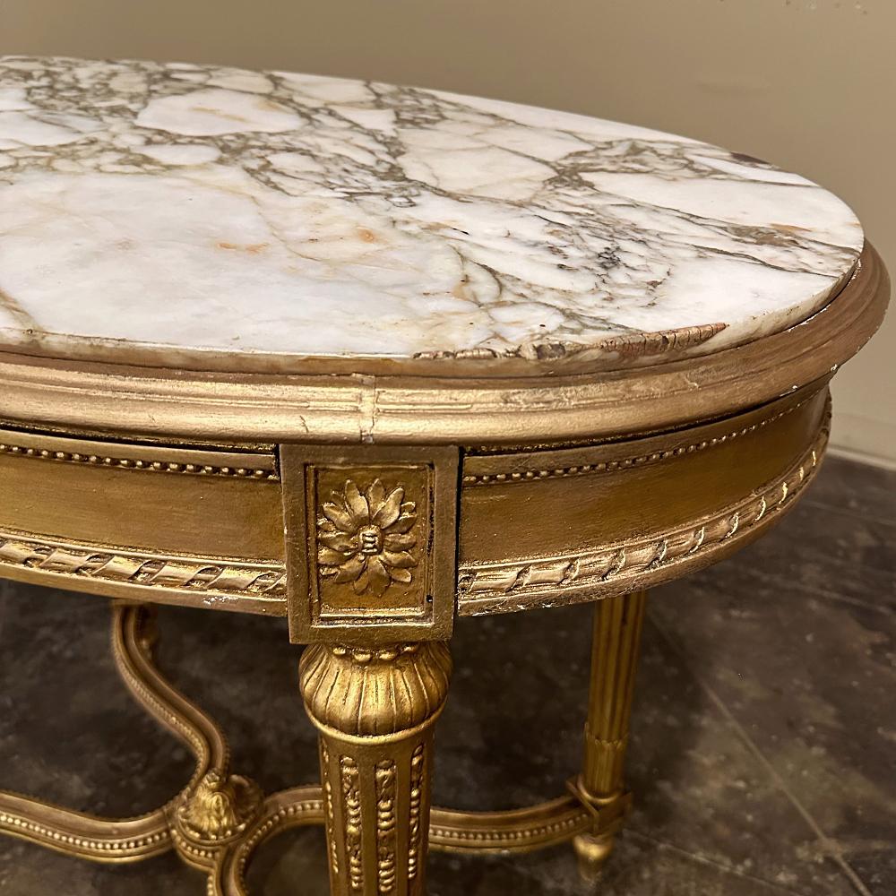 19. Jahrhundert Französisch Louis XVI Giltwood Marmorplatte Oval End Tabelle im Angebot 9