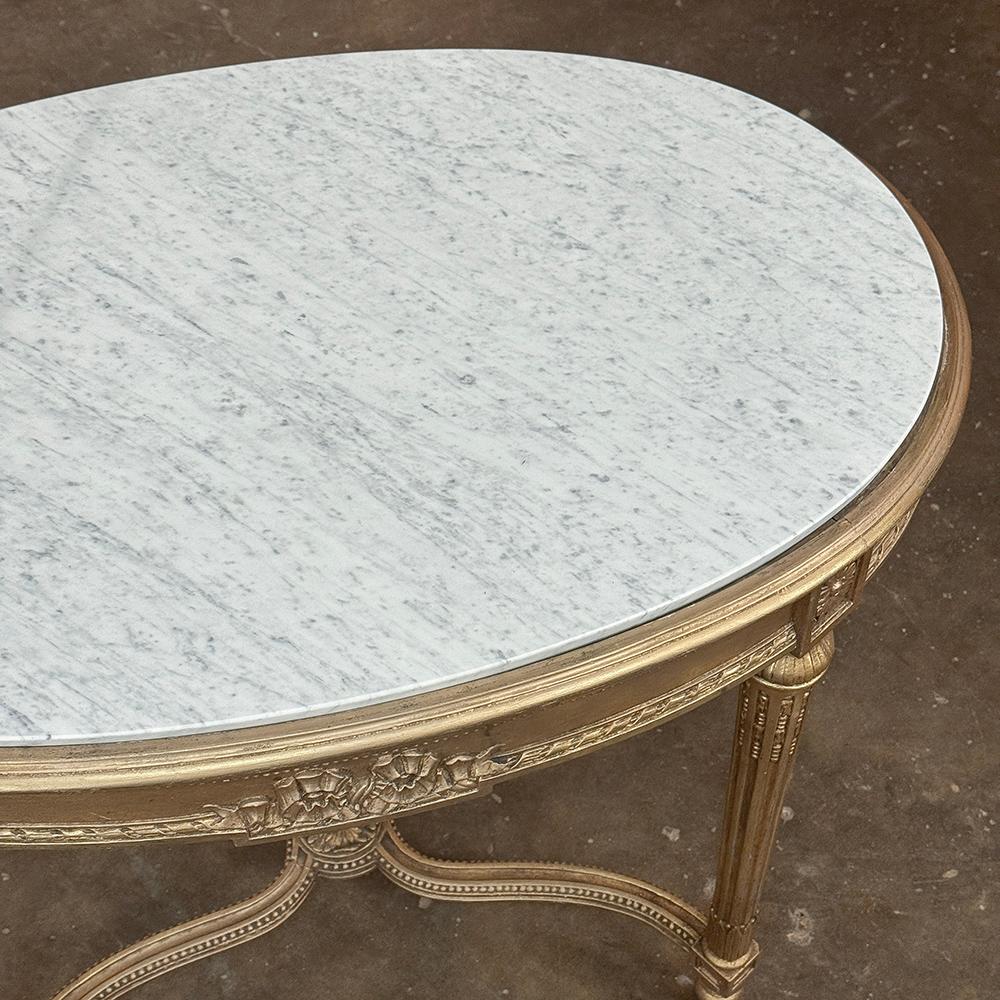 19th Century French Louis XVI Giltwood Marble Top Oval End Table in vendita 7