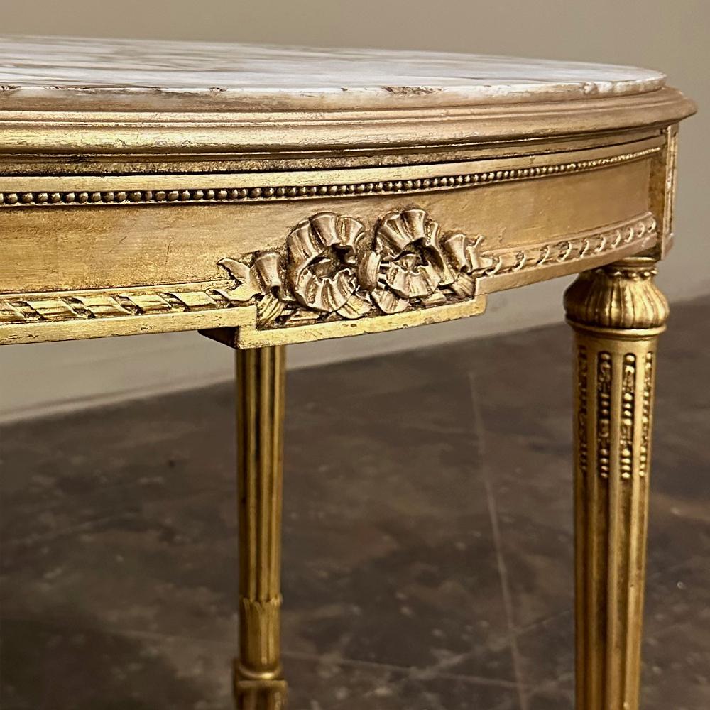 19th Century French Louis XVI Giltwood Marble Top Oval End Table For Sale 11