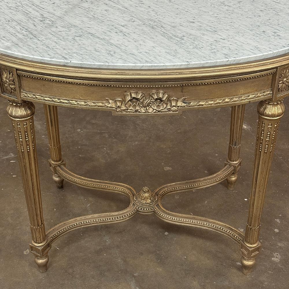 19th Century French Louis XVI Giltwood Marble Top Oval End Table in vendita 8
