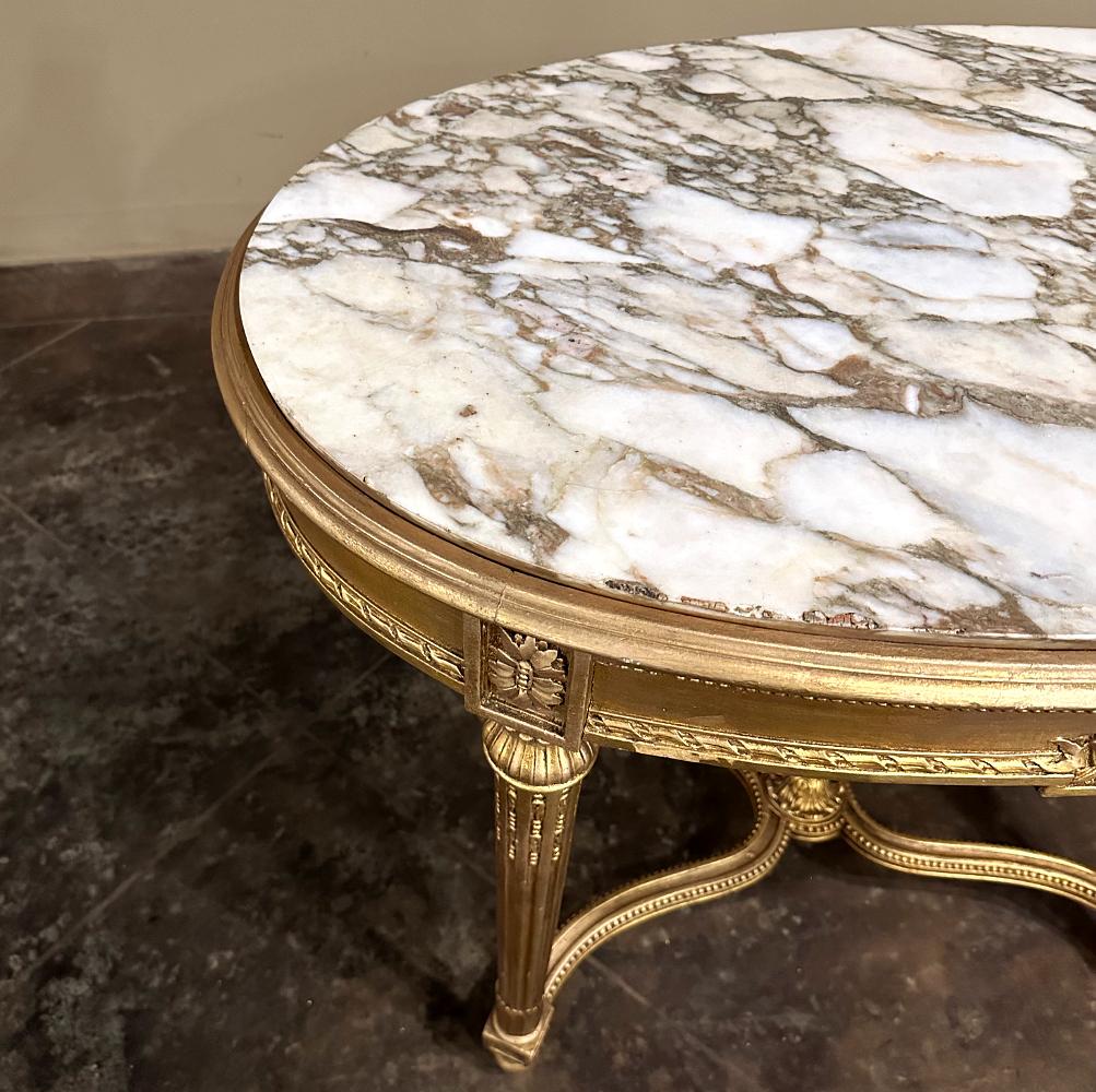 19. Jahrhundert Französisch Louis XVI Giltwood Marmorplatte Oval End Tabelle im Angebot 11