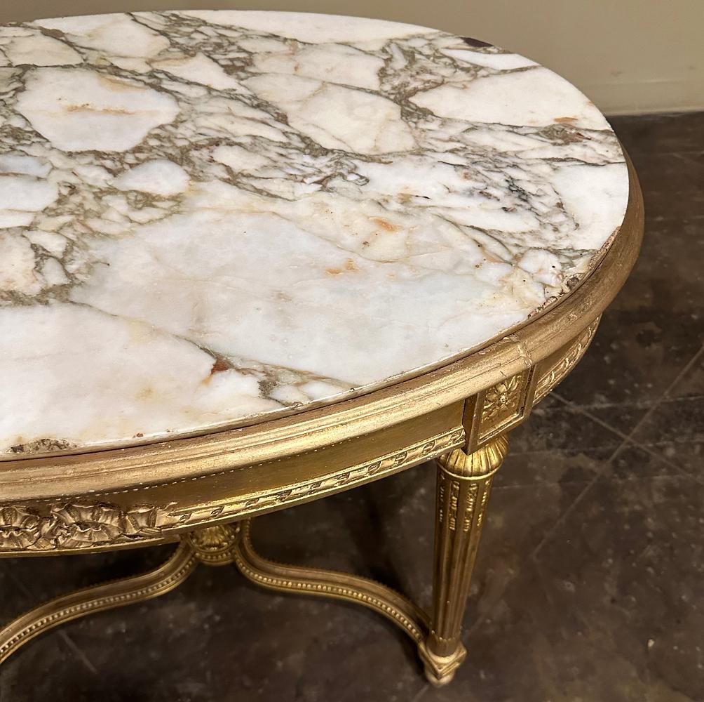 19. Jahrhundert Französisch Louis XVI Giltwood Marmorplatte Oval End Tabelle im Angebot 12