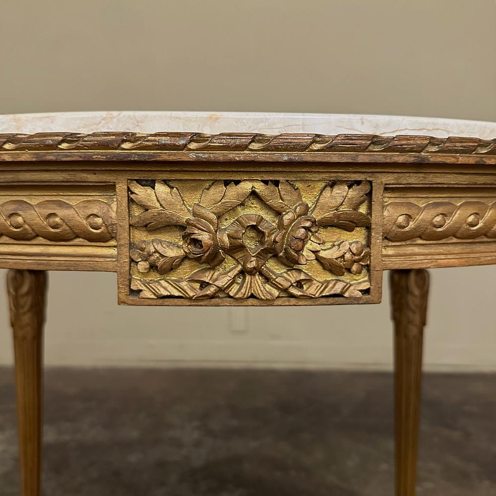 19th Century French Louis XVI Giltwood Marble Top Oval End Table For Sale 13