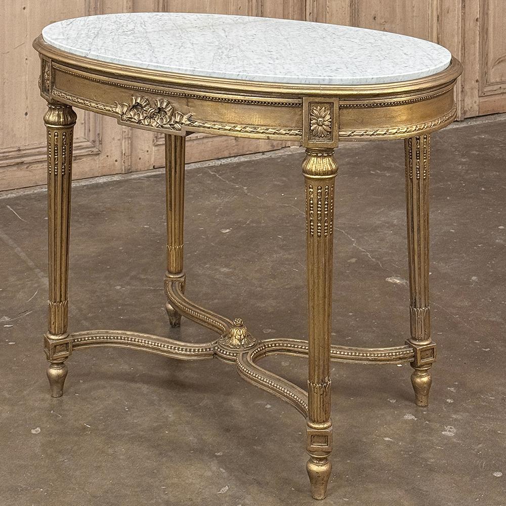 Luigi XVI 19th Century French Louis XVI Giltwood Marble Top Oval End Table in vendita