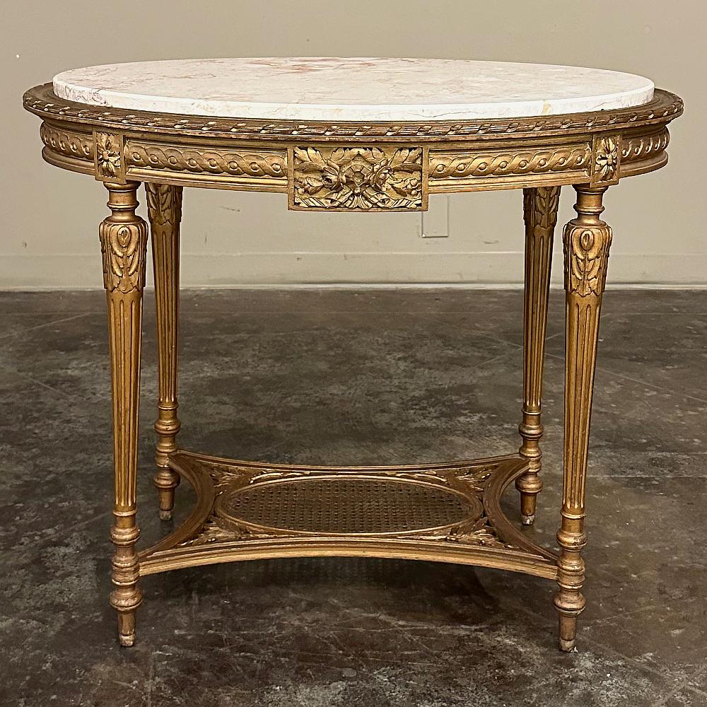 19th Century French Louis XVI Giltwood Marble Top Oval End Table In Good Condition For Sale In Dallas, TX
