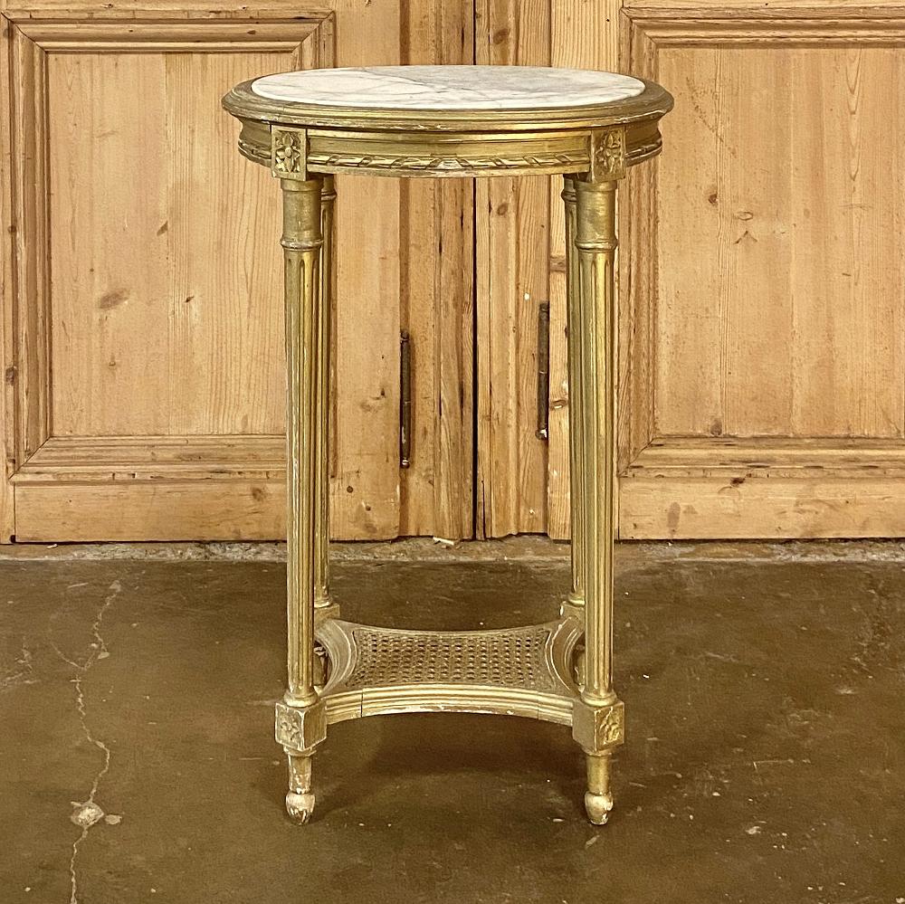 19th Century French Louis XVI Giltwood Marble-Top Oval End Table 1