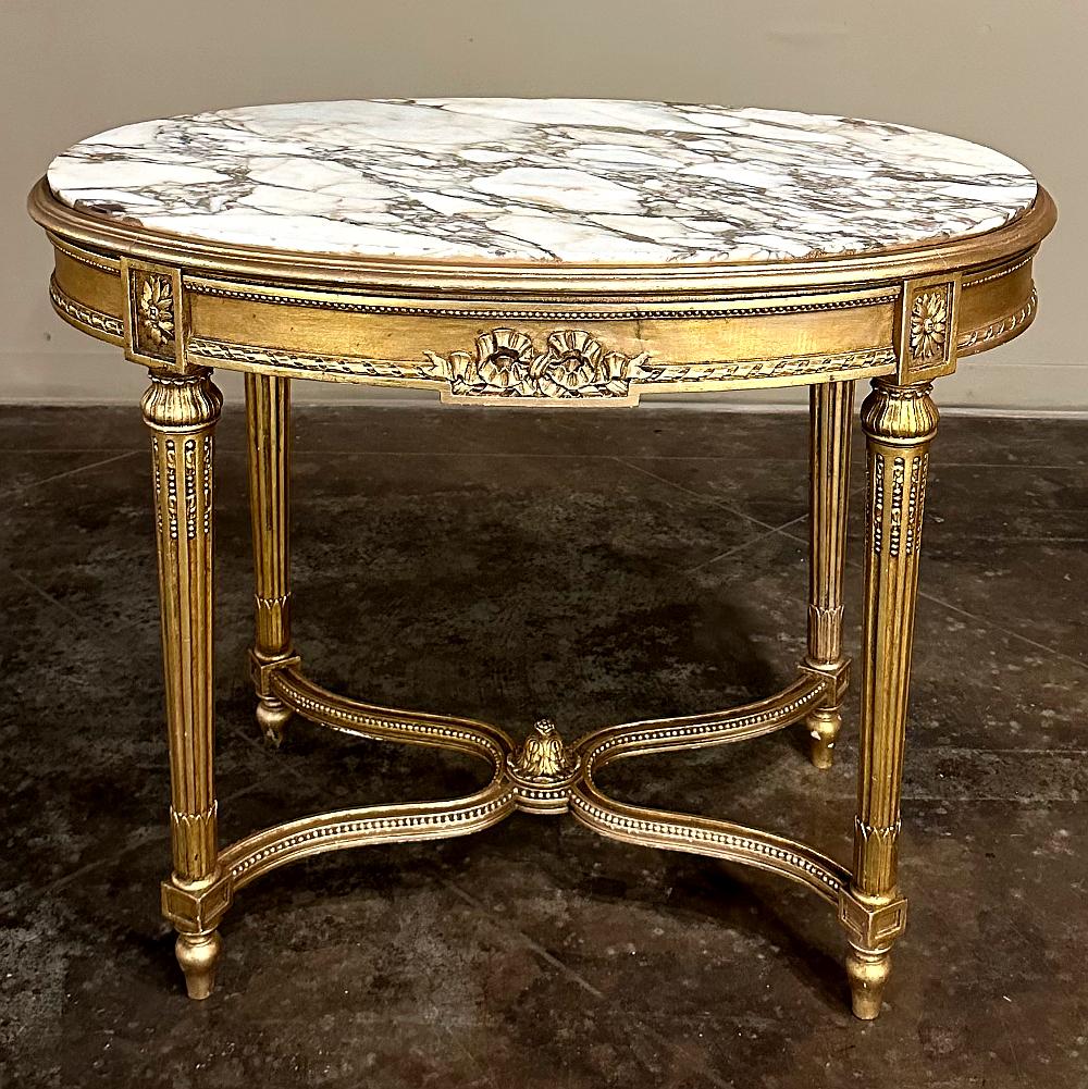 Late 19th Century 19th Century French Louis XVI Giltwood Marble Top Oval End Table For Sale