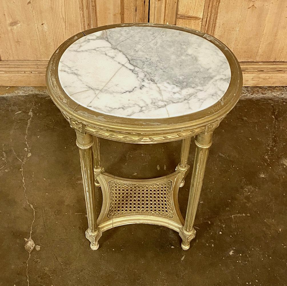 19th Century French Louis XVI Giltwood Marble-Top Oval End Table 2