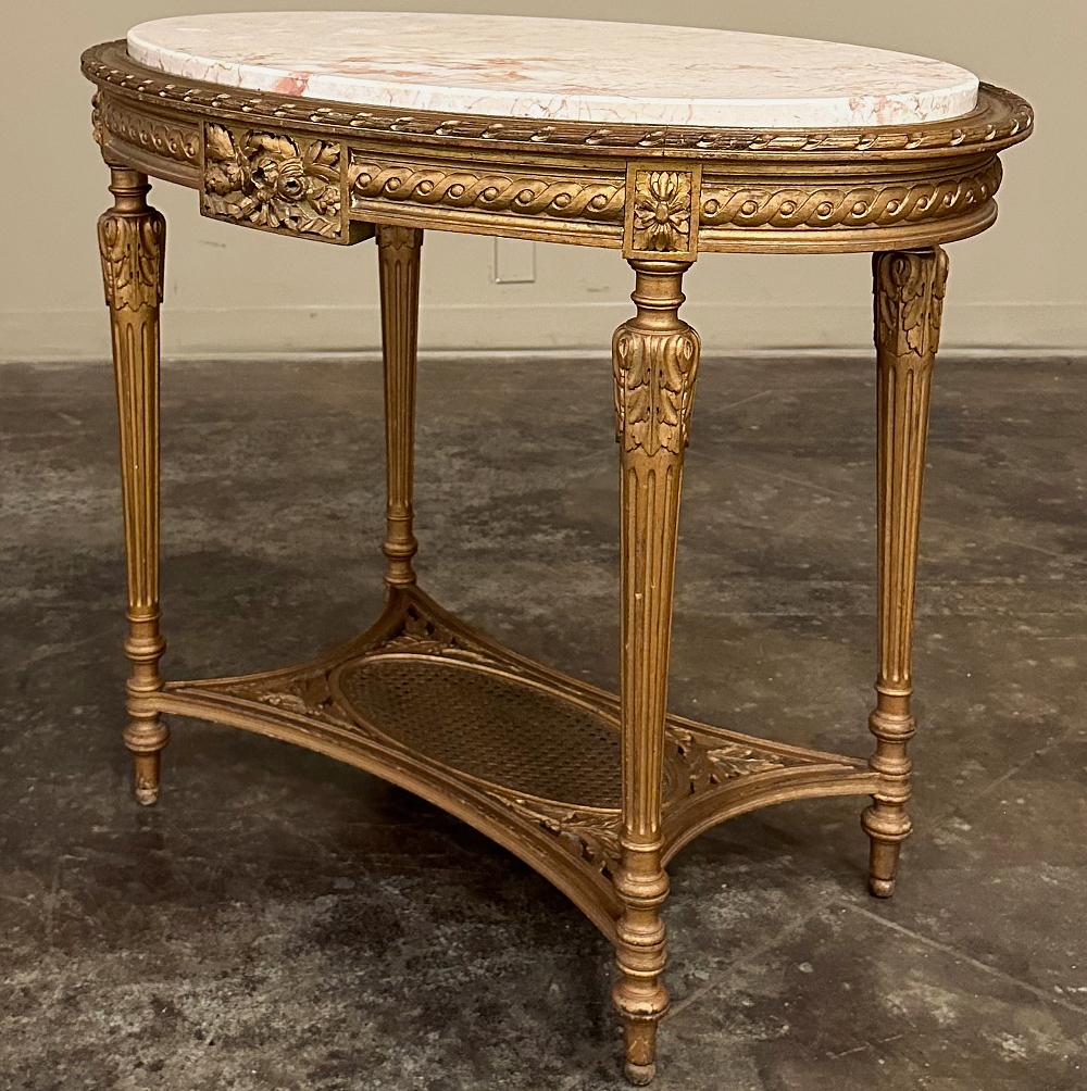 19th Century French Louis XVI Giltwood Marble Top Oval End Table For Sale 1