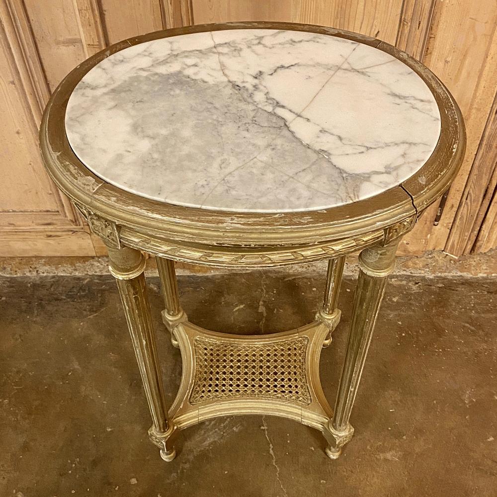 19th Century French Louis XVI Giltwood Marble-Top Oval End Table 3