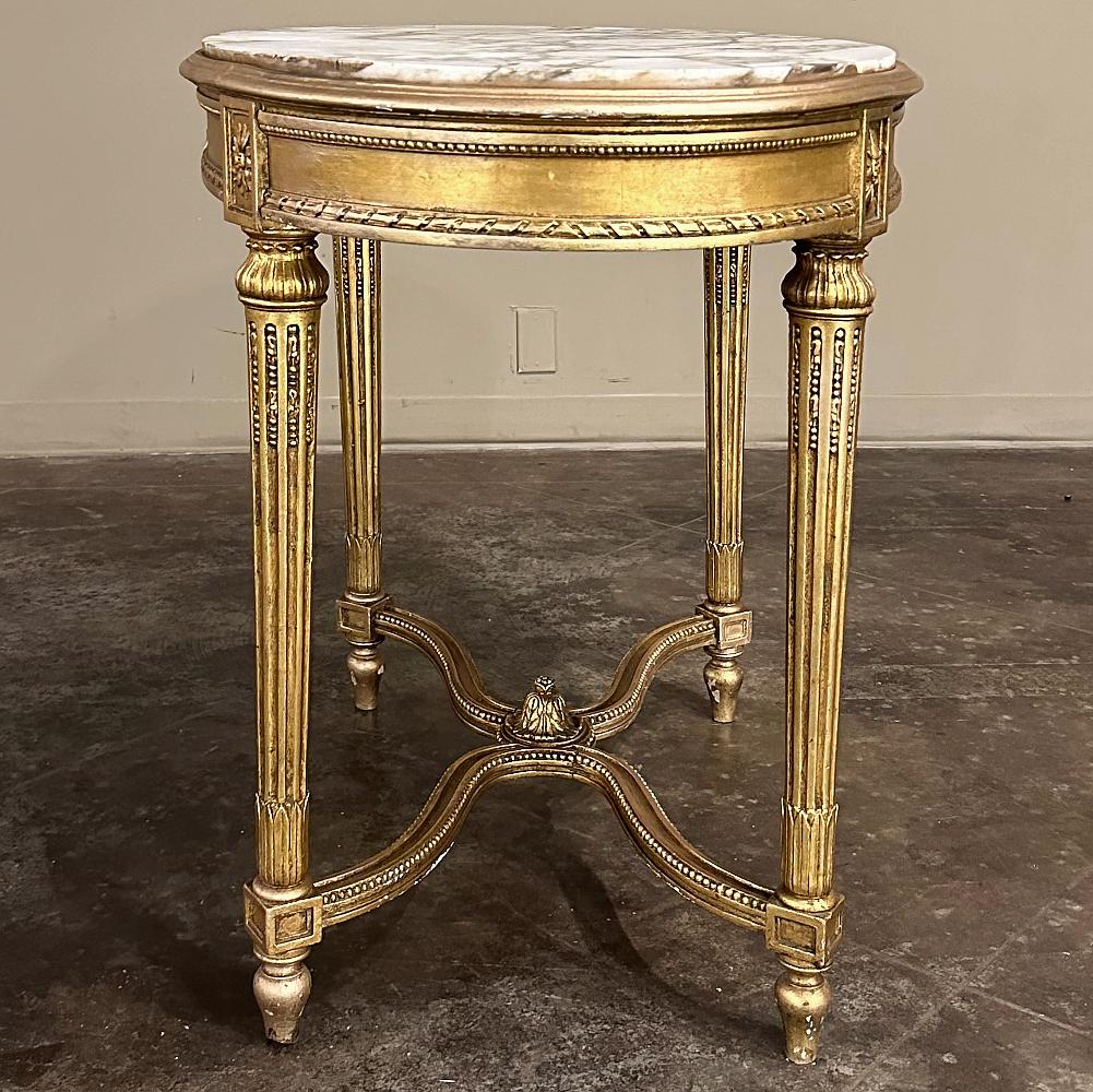 19. Jahrhundert Französisch Louis XVI Giltwood Marmorplatte Oval End Tabelle im Angebot 3
