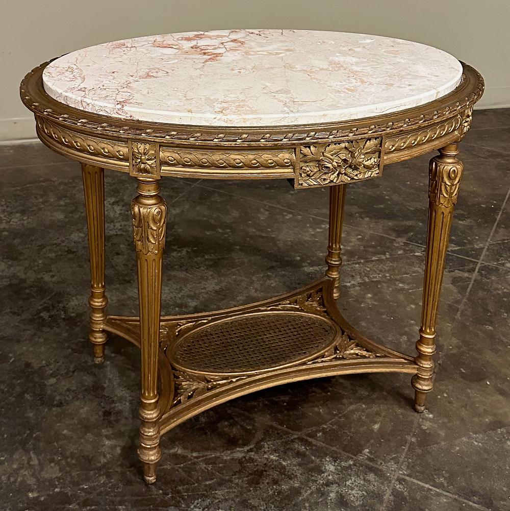 19th Century French Louis XVI Giltwood Marble Top Oval End Table For Sale 4