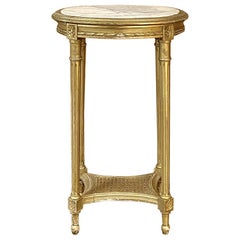 19th Century French Louis XVI Giltwood Marble-Top Oval End Table