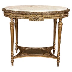 19th Century French Louis XVI Giltwood Marble Top Oval End Table