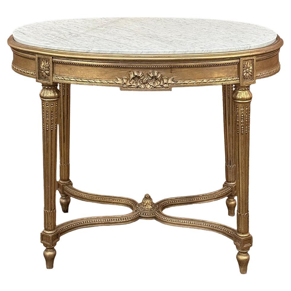 19th Century French Louis XVI Giltwood Marble Top Oval End Table in vendita
