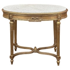 19th Century French Louis XVI Giltwood Marble Top Oval End Table