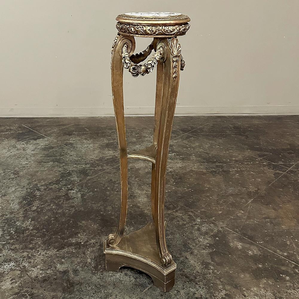 19th Century French Louis XVI Giltwood Marble Top Pedestal In Good Condition For Sale In Dallas, TX