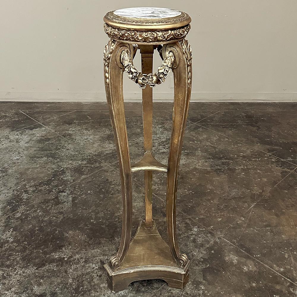 19th Century French Louis XVI Giltwood Marble Top Pedestal For Sale 1