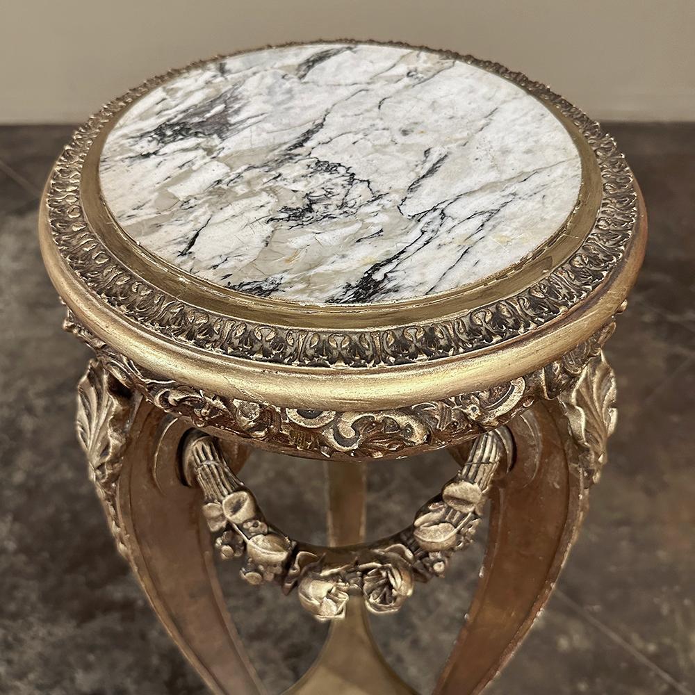 19th Century French Louis XVI Giltwood Marble Top Pedestal For Sale 2