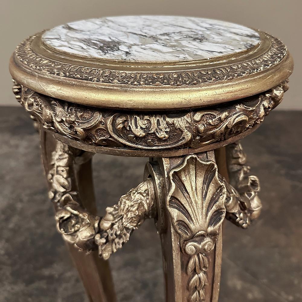 19th Century French Louis XVI Giltwood Marble Top Pedestal For Sale 3