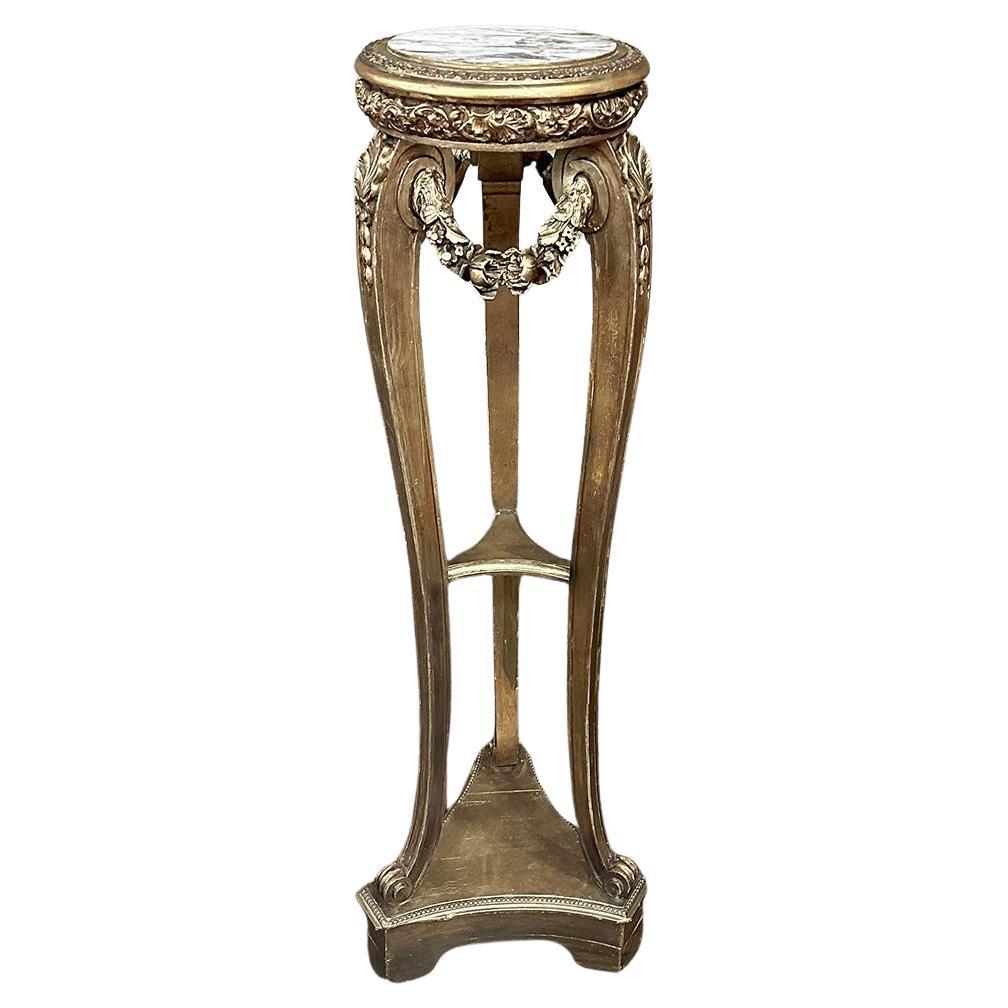19th Century French Louis XVI Giltwood Marble Top Pedestal For Sale
