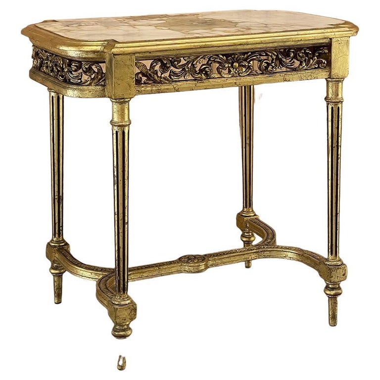 19th Century French Louis XVI Giltwood Marble Top Table For Sale at 1stDibs