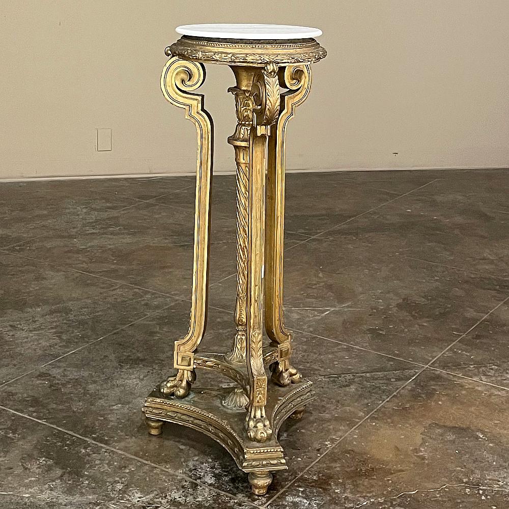 Hand-Carved 19th Century French Louis XVI Giltwood Pedestal with Carrara Marble Top For Sale