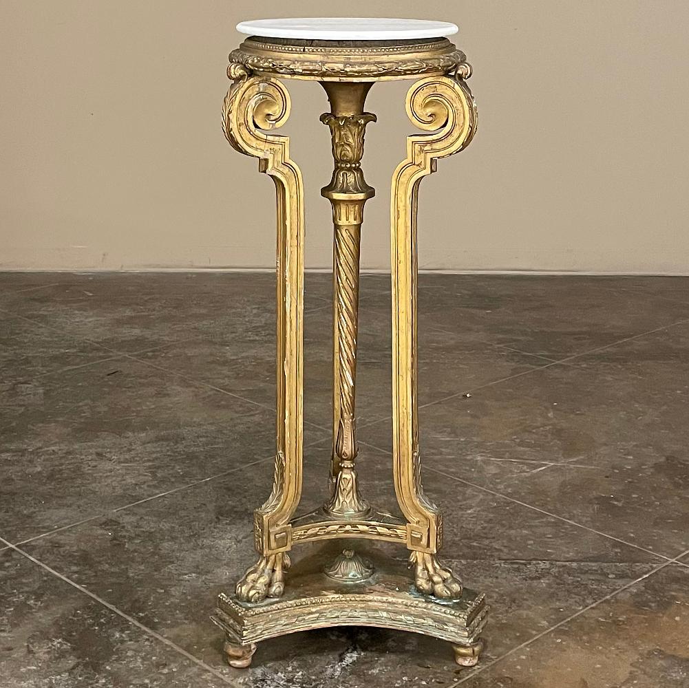 19th Century French Louis XVI Giltwood Pedestal with Carrara Marble Top In Good Condition For Sale In Dallas, TX