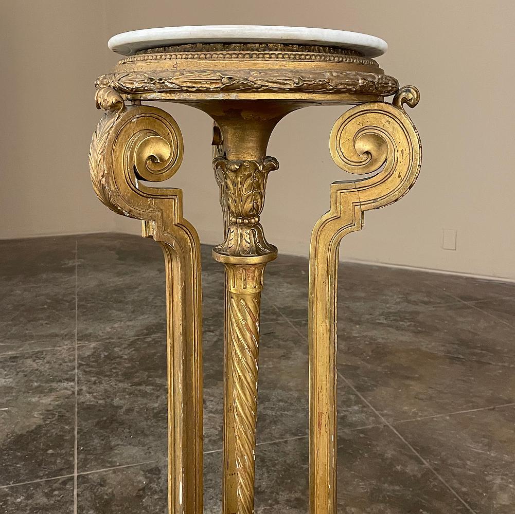 19th Century French Louis XVI Giltwood Pedestal with Carrara Marble Top For Sale 1