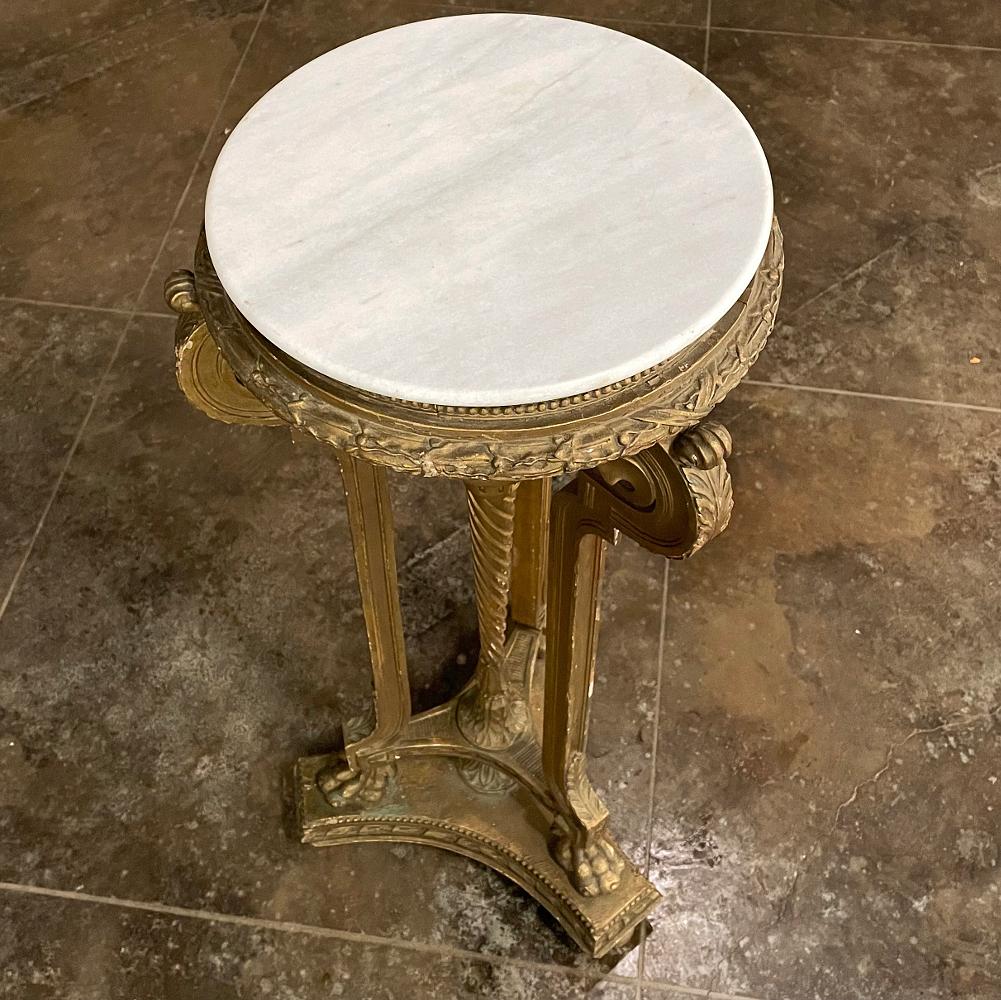 19th Century French Louis XVI Giltwood Pedestal with Carrara Marble Top For Sale 3