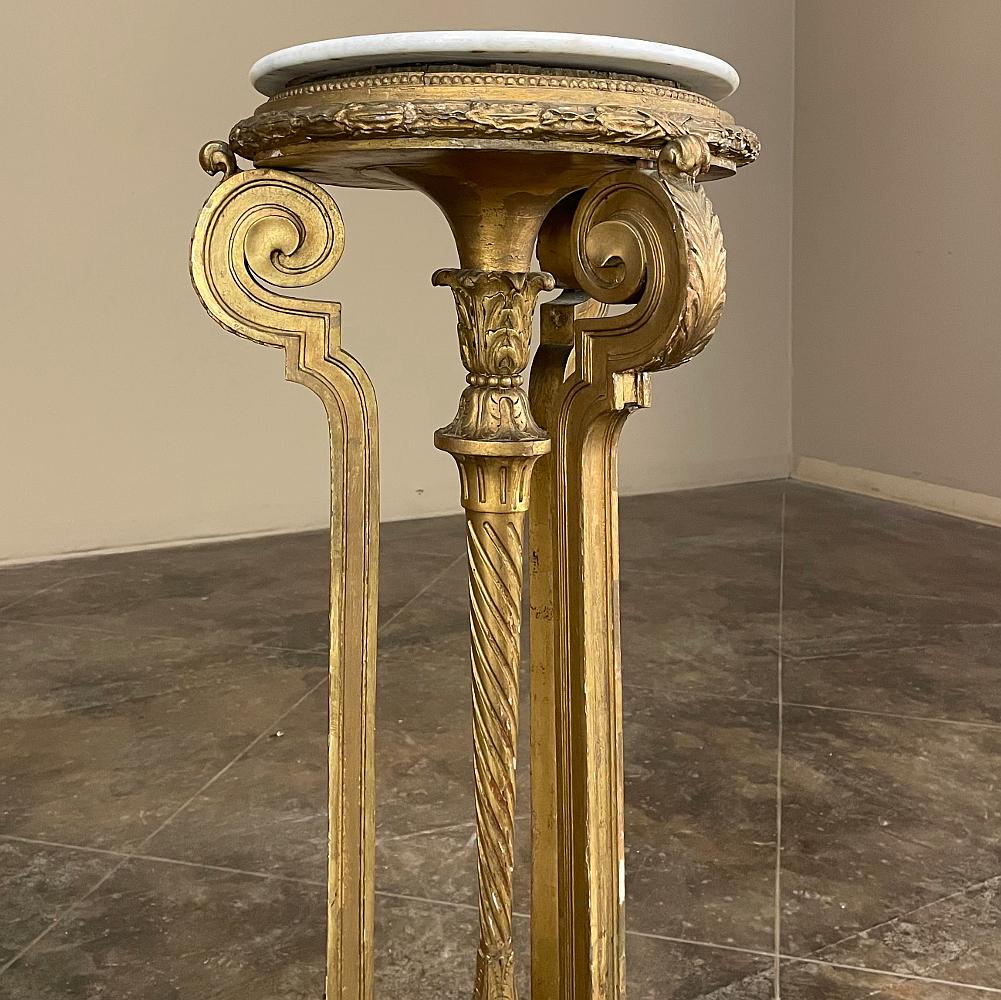 19th Century French Louis XVI Giltwood Pedestal with Carrara Marble Top For Sale 5