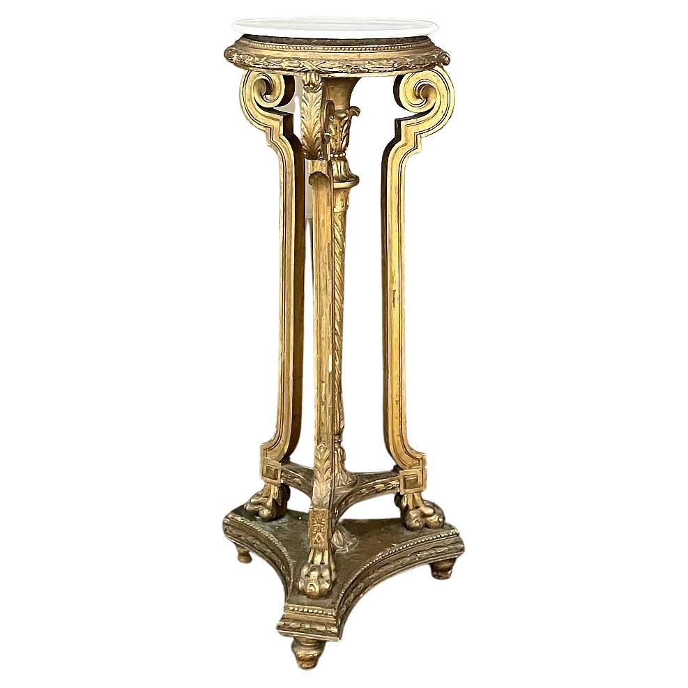 19th Century French Louis XVI Giltwood Pedestal with Carrara Marble Top