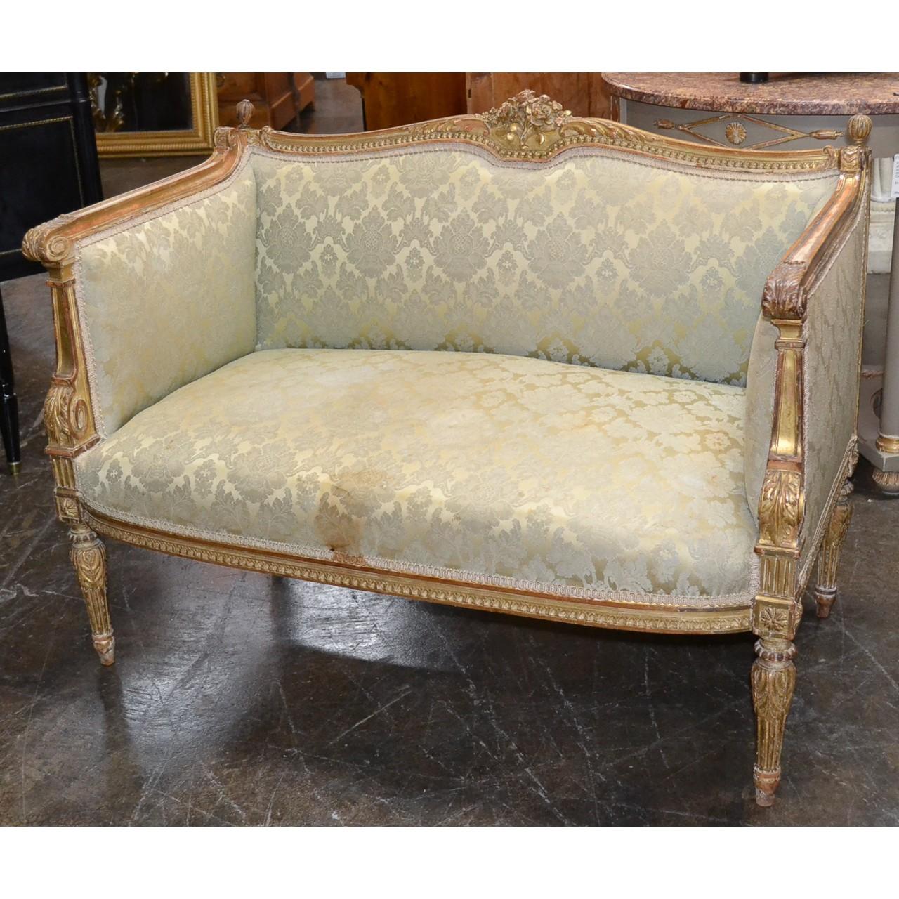 Upholstery 19th Century French Louis XVI Giltwood Settee