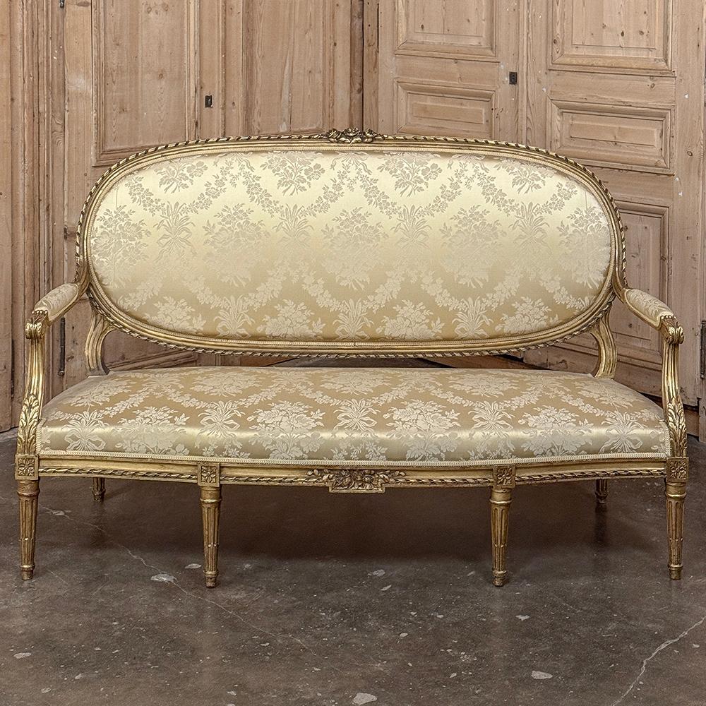 Sofá francés del siglo XIX de madera dorada Luis XVI ~ Canape en Bueno estado para la venta en Dallas, TX