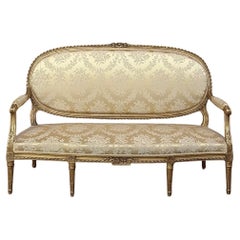 Canapé en bois doré Louis XVI du 19ème siècle ~ Canape
