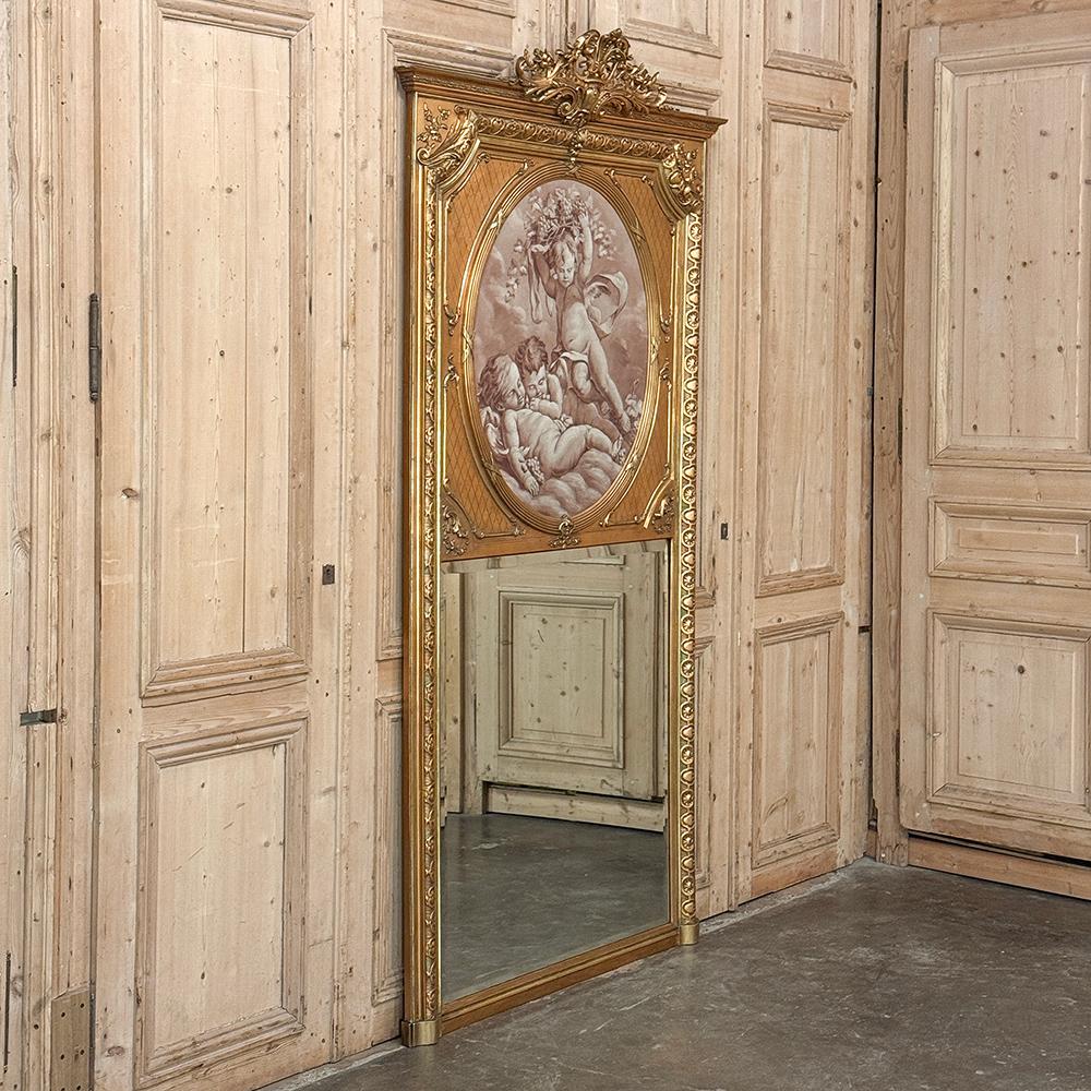 Espejo Trumeau de madera dorada Luis XVI francés del siglo XIX en venta 11