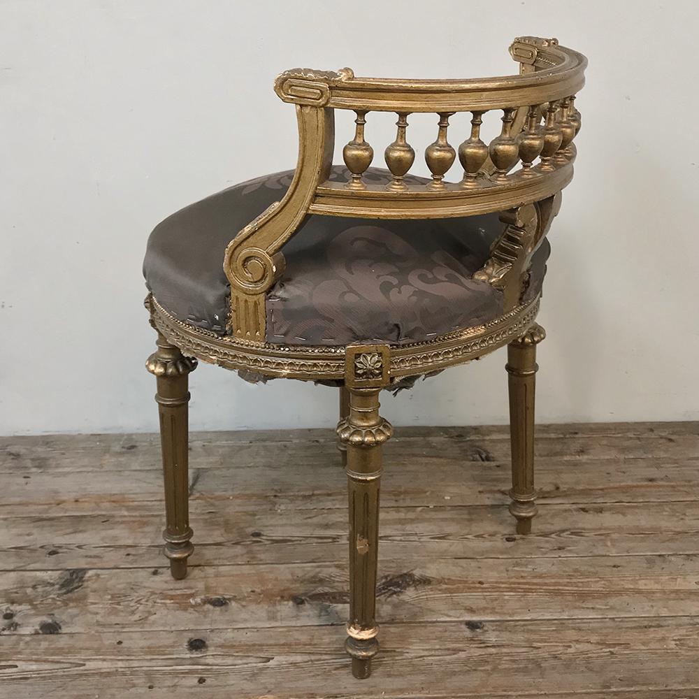 19th Century French Louis XVI Giltwood Vanity Chair 10