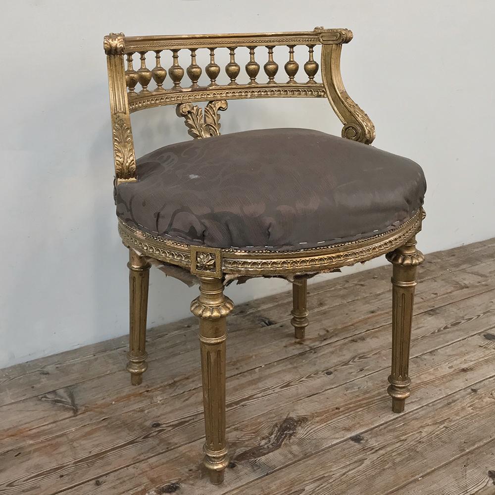 19th Century French Louis XVI Giltwood Vanity Chair In Good Condition In Dallas, TX