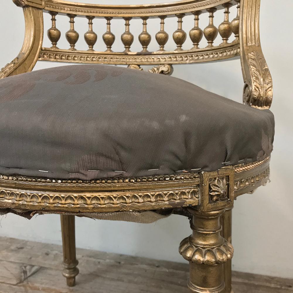 19th Century French Louis XVI Giltwood Vanity Chair 5